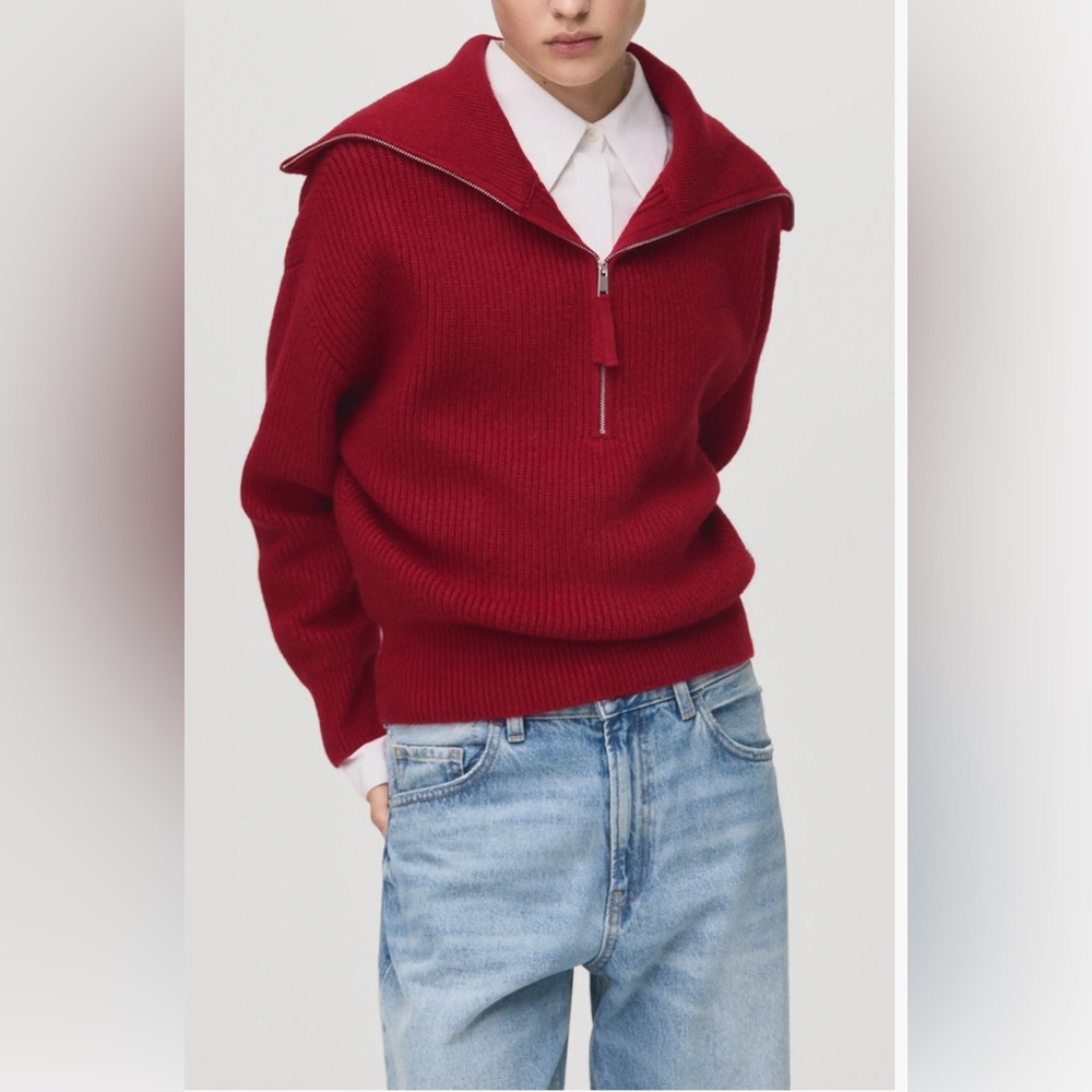 NWT‎ Mango Rizin Rib Half Zip Sweater Size XS